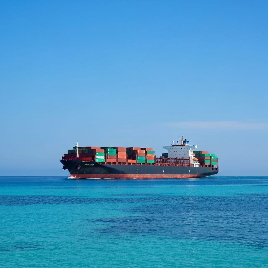 SINOVA MARINE container ship sailing through clear azure waters under blue sky
