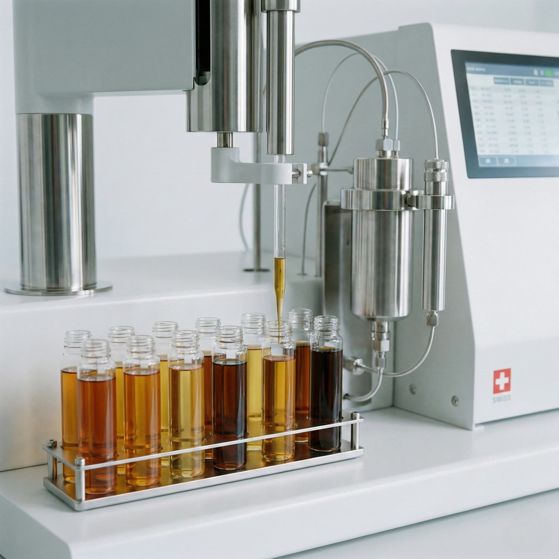 Oil analysis laboratory with technicians examining samples