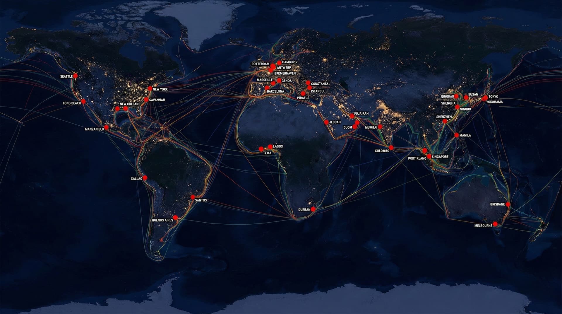 Global shipping network map